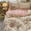 Juego de ropa de cama genuino de Clase A de cuatro piezas hecho de algodón puro, apto para madres y bebés, gasa de doble capa, estilo ins, apto para dormir desnudo, incluye sábana bajera y funda de edredón, juego de tres piezas para dormitorio