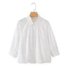Camisa de Algodão com Lapela Plissada e Mangas Bufantes de Camada Dupla, Estilo Novo Primavera 2026, Cross-Border Aliexpress 4437006