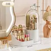 Caja giratoria de almacenamiento de cosméticos, organizador de escritorio a prueba de polvo para brochas de maquillaje, labiales, sombras de ojos, organizador de tocador