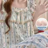 Pijama de Algodón Nube para Mujer en Verano con Almohadillas en el Pecho, Mangas Cortas tipo Mariposa, Camisón de Tirantes, Ropa de Casa Dulce de Dibujos Animados Holgada que se Puede Usar Afuera