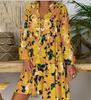 Ropa de Mujer Transfronteriza Europea y Americana Estampada Cuello Alto Botón Volante Vestido Empalme Estampado Top Holgado para Mujer