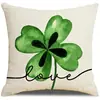 Conjunto Combinado de Dia de São Patrício Irlandês de Linho Estampado com Trevos de Quatro Folhas para Fronhas e Capas de Almofada de Carro, Personalizável