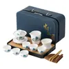 Juego de té kung fu de viaje portátil para exteriores juego de té para el hogar taza de té con tazón cubierto de porcelana blanca jade grasa de oveja regalo de negocios