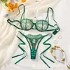 Amazon Más Vendido Conjunto de Lencería de Malla Bordada de Media Copa de Alta Gama con Ribete de Pestañas Sexy Conjunto de Dos Piezas de Sujetador y Tanga