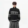 Suéter cárdigan de estilo étnico Fair Isle con diseño de pétalos para hombre y mujer, chaqueta casual de otoño con cremallera y cuello alto, top versátil