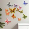 Adesivo de Parede Borboleta Dourada Folheada 3D Estéreo Borboleta de Quatro Camadas Casamento Feriado Borboleta Artificial Adesivo Decorativo Estilo Abertura de Janela