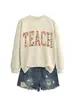 Amazon eBay sitio independiente estilo casual para mujer teach flor de azahar flor roja cuello redondo manga larga sudadera camisa base