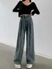 Jeans Retro Soltinho Plus Size para Mulheres Primavera Outono Design Moderno Cintura Alta Emagrecedor Perna Reta Comprimento do Chão Perna Larga Calça Longa