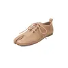 Zapatos de mujer de dos capas de piel de vacuno con punta dividida, nuevos zapatos planos de cordones cómodos para otoño e invierno con corte profundo, talla 40