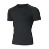 Camiseta masculina preta justa de seda gelada secagem rápida fitness manga curta verão esportiva top elástico para corrida treino slim fit