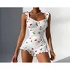Camisola con Volantes Sexy Estampado de Corazones Multicolor Ropa de Casa Casual Cómoda Pijama con Estampado Lindo