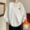 Moletom masculino espesso com forro de fleece para outono e inverno, versátil para atividades ao ar livre, gola redonda para jovens, blusa masculina