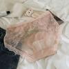 Ropa interior de encaje con costuras puras para mujer, calzones huecos de cintura baja, entrepierna de algodón, nuevo 2025