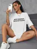 Camiseta Estampada con Texto Ruso 100% Algodón Puro Manga Corta para Mujer Casual Holgada Cuello Redondo