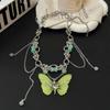 Collar de Bambú con Borla de Mariposa Verde Manzana Fresco de Moda Piedra Ojo de Gato Diseño de Nicho Femenino Collar de Personalidad de Alta Calidad