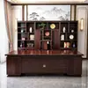 Escritorio Moderno de Madera Maciza de Nogal Negro Escritorio Ejecutivo Grande Combinación de Muebles para Oficina de Presidente Estilo Chino Nuevo Oficina de Presidente