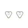 Pendientes de botón con forma de corazón de perla de acero inoxidable de moda europea y americana para mujer, 18K sin decoloración, lujo ligero con un toque de alta gama