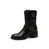 Botas elegantes e simples de cano médio, novas botas femininas outono 2026 com salto grosso de 5,5 cm, fivela de cinto, botas Martin vintage