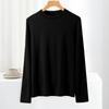 Camiseta de Algodón Lyocell de Principios de Otoño Color Sólido Cuello Redondo Manga Larga para Mujer Camiseta Básica Versátil Tops Sueltos Casuales