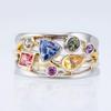 Explosivo anillo de dama exquisito más vendido con patrón geométrico multicolor, anillo de línea de onda de circonita