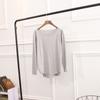 Camiseta Branca 2022 para Mulheres, Solta Estilo Coreano Algodão de Bambu Manga Longa Camiseta Básica com Design Costurado, Estilo Elegante
