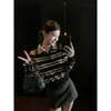 HAMYHO POLO Camada Base Tricô Listrado Top Manga Longa Feminino Outono Estilo Miu Conjunto 2026 Novo