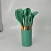 Juego de Utensilios de Cocina de Silicona Colorida con Mango de Madera Resistente a Altas Temperaturas Antiadherente Espátula Cuchara Raspador Utensilios de Cocina Domésticos Herramientas para Hornear Venta al por Mayor