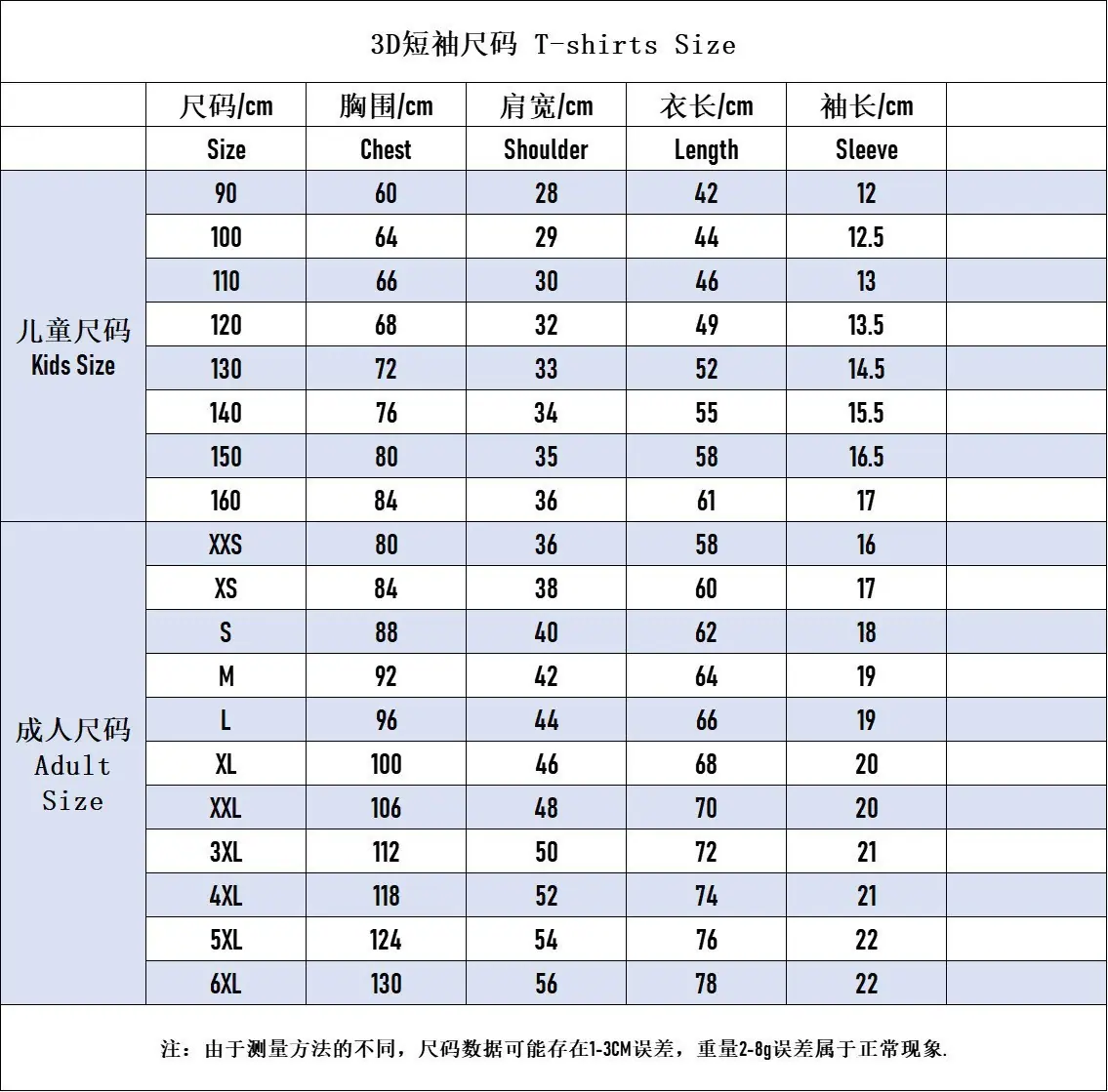 T恤尺码