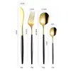 Vajilla portuguesa de acero inoxidable, cuchillo y tenedor, cuchara, cuchillo y tenedor para carne dorados de Amazon, juego de vajilla occidental transfronteriza de cuatro piezas