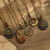 Collar con Colgante de Hoja con Forma de Gota de Agua, Sombrero Redondo de Madera, Cadena para Clavícula Estilo Étnico, Cadena Larga Retro para Suéter, Mujer