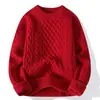 Suéter trançado masculino novo para Outono e Inverno, estilo casual levemente maduro, cor sólida, blusa de gola redonda masculina