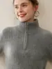 Novo Suéter 100% Caxemira Outono e Inverno para Mulheres, Gola Alta com Zíper Parcial Tricô Puro de Caxemira, Suéter de Tricô Solto, Peça Superior Engrossada