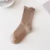 Calcetines con Borde de Hongo para Mujer Calcetines de Felpa Color Café Otoño e Invierno Algodón Calcetines de Media Pantorrilla Encaje Ins Retro Versátil Medias Bosque