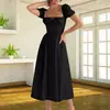 Vestido largo cuadrado de cuello cuadrado con fruncido en la cintura y mangas abullonadas, estampado floral, sin espalda, corte ajustado, sin tirantes y con abertura, estilo francés europeo y americano, para mujer