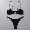 Bikini de Dos Piezas de Color Sólido Transfronterizo Nuevo 2026 Traje de Baño de Triángulo Acanalado con Tirantes de Amazon para Mujer