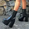 Botas de couro transfronteiriças europeias e americanas, bico redondo, tamanho 48, botas da moda com zíper para outono e inverno, tamanho 46, botas de salto ultra-alto decotadas, tamanho 44, botas curtas de salto quadrado