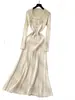 Vestido de Malha Metálica Estilo Boneca, Manga Curta e Manga Longa, Moda de Alto Padrão Estilo Chanel Transfronteiriço, Vestido Longo Emagrecedor de Outono