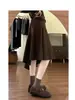 Saia de camurça vintage para mulheres, coleção outono/inverno 2026, estilo old-money, design moderno, cintura alta, emagrecedora, saia evasê, A14407
