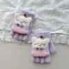Guantes de Gato Hembra de Dibujos Animados con Dedos Medios abatibles para Edades 2-7, Resistentes al Frío Invernal y Cálidos, Engrosados para Guardería, Lindos para Uso al Aire Libre