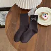 Nuevos calcetines de otoño e invierno hasta la pantorrilla, esquema de color gris, con detalles de lazo, patrones de cuadros, rayas y lunares estilo coreano, versátiles para varios atuendos