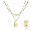 Collar Transfronterizo Europeo y Americano de Oro 18K de 6 mm con 26 Letras de Doble Capa Colgante Rectangular de Acero de Titanio Acero Inoxidable Venta al por Mayor