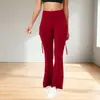 Moda Feminina Europeia e Americana Transfronteiriça Amazon 2026 Calça de Yoga Tendência Cor Sólida Cintura Alta com Bolsos para Mulheres