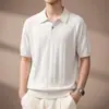 Camisa de punto de manga corta con cuello camisero texturizado estilo "old money" americano para hombre, top Polo casual fino de seda helada para verano