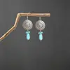 Brincos turquesa estilo étnico vintage europeu e americano, brincos pendentes de borla turquesa boêmios, brincos mais vendidos das áreas cênicas de Yunnan