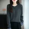 Nuevo cárdigan de punto a cuadros patchwork para mujer de otoño e invierno con un elegante diseño coreano, corte holgado, suave y cómodo