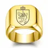 Anillo Cuadrado Transfronterizo Europeo y Americano 18mm Grabado Láser 26 Letras Inglesas León Corona Oro 18K Venta al por Mayor para Hombres