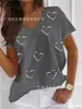 Ventas Directas de Fábrica Versión Grande Europea y Americana Camiseta con Estampado de Corazones 3D de Moda con Cuello en V para el Día de San Valentín