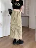 Saia Workwear Retro com Cordão Americana Design Verão 2025 Cintura Alta Solta Linha A Saia Midi para Mulheres