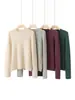 Camiseta base de cachemira para mujer de otoño e invierno 100% cachemira pura, cuello redondo, sin costuras, color liso, manga larga, con borde enrollado