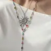 Colar com Pingente de Sol Transfronteiriço Europeu e Americano, Corrente Longa com Franja Olho de Alta Qualidade de Luxo Leve, Corrente Minimalista Colorida para Clavícula